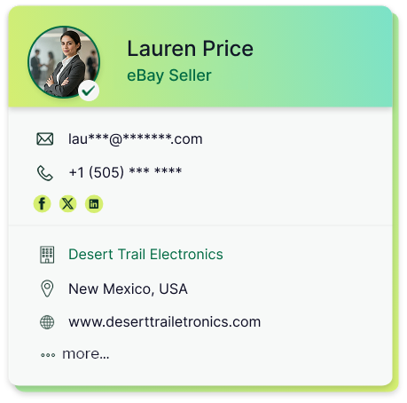 Targeted eBay sellers contact list including seller names, business details, email addresses, and marketplace profiles.